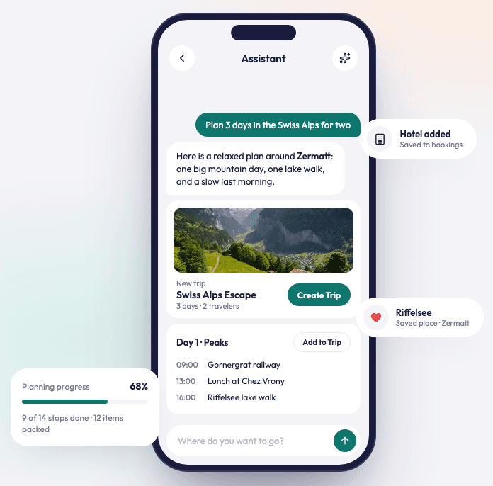 AI Trip Planner assistant proposing a trip
